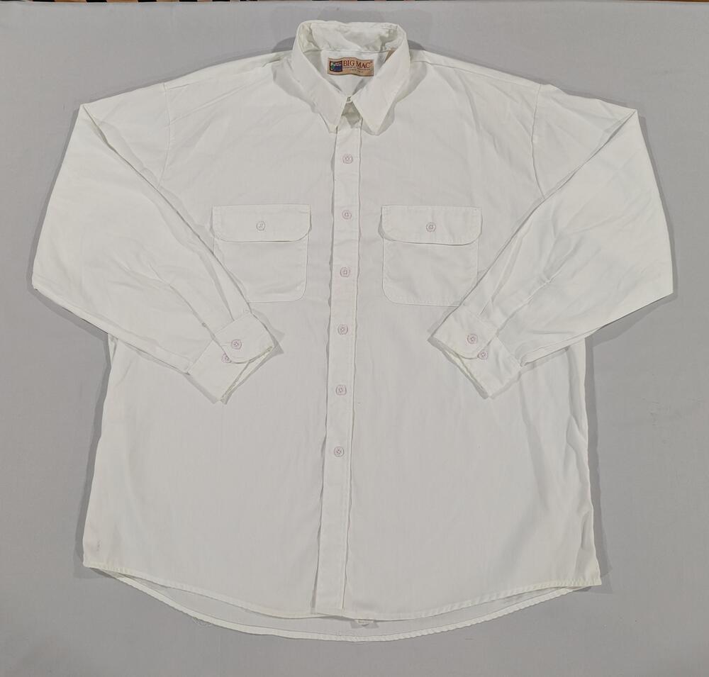 Big Mac Shirt Mens 2XL White Solid Long Sleeve Button Up Work Shirt Casual